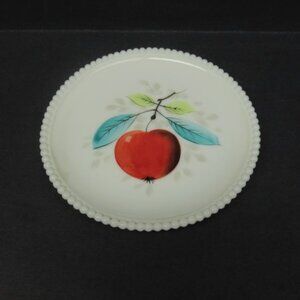Westmoreland Milk Glass BEADED EDGE 7 1/4 Inch Hand Painted Apple Plate